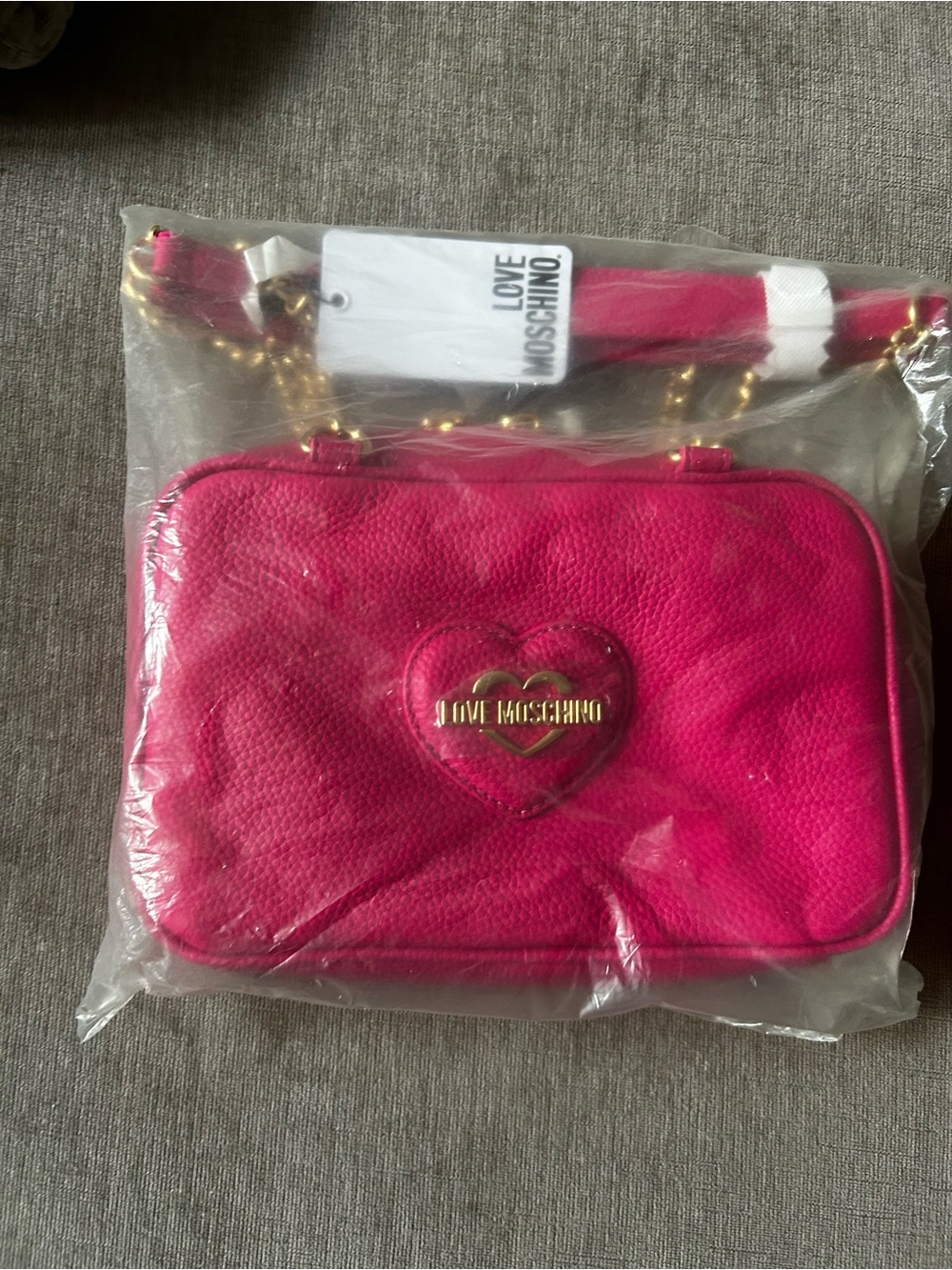Love Moschino Hot Pink Heart Crossbody Bag with Gold Hardware